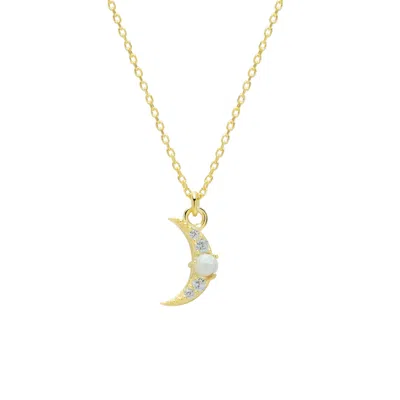 Spero London Women's Crescent New Moon Opal Sterling Silver Necklace - White