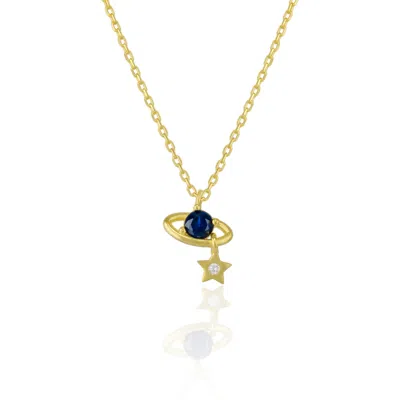 Spero London Women's Dark Blue Saturn Necklace With Star Sterling Silver