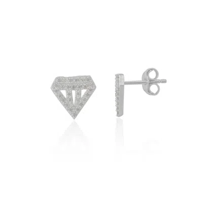 Spero London Women's Diamond Shape Sterling Silver Stud Earring - Silver