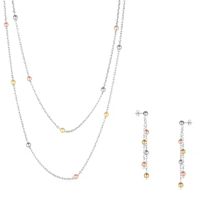Spero London Women's Dorica Sterling Silver Multi Bead Drop Earrings And Double Layer Necklace Set - Multicolour In Metallic