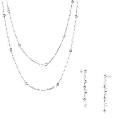Spero London Women's Dorica Sterling Silver Multi Bead Drop Earrings And Double Layer Necklace Set - Silver In Metallic