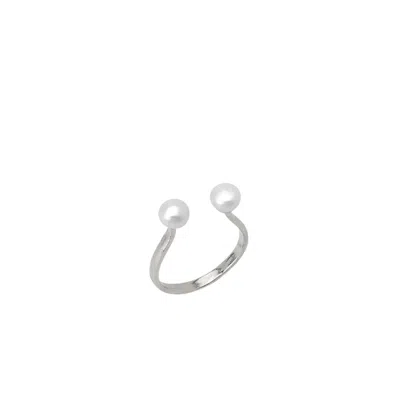 Spero London Women's Double Pearl Sterling Silver Adjustable Open Ring - Silver