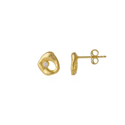 Spero London Women's Dripping Molten Natural Textured Sterling Silver Authentic Earring - Gold