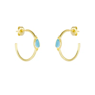 Spero London Women's Drop Gold Solitaire Earring Sterling Silver - Turquoise - Gold