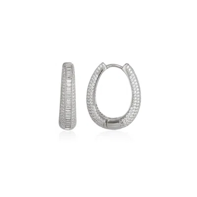 Spero London Women's Elliptical Oval Chunky Large Hoop Sterling Silver Zirconia Earring In Gray