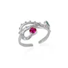 Spero London Women's Emerald & Ruby Color Jewelled Dragon Back Ring - Silver
