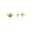 Spero London Women's Emerald Color Eye Stud Earring Sterling Silver - Gold In Gold