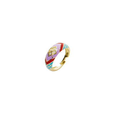 Spero London Women's Enamel Purple Five Color Diamond Sterling Silver Dome Ring