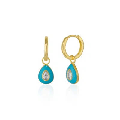 Spero London Women's Enamelled Jewelled Sterling Silver Drop Hoop Earring - Blue