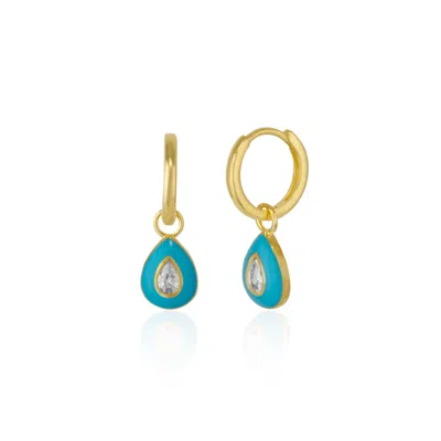 Spero London Women's Enamelled Jewelled Sterling Silver Drop Hoop Earring - Blue In Gold