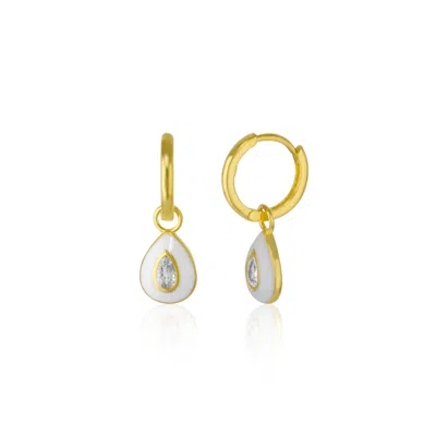 Spero London Women's Enamelled Jewelled Sterling Silver Drop Hoop Earring - White