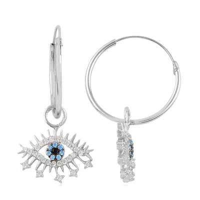 Spero London Women's Evil Eye Earring Blue Eye Eyelash Sterling Silver Hoop Earring - Silver