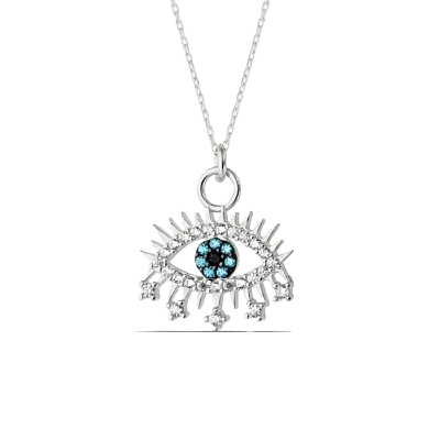 Spero London Women's Evil Eye Earring Blue Eye Sterling Silver Pendant Eyelash Necklace - Silver In Metallic