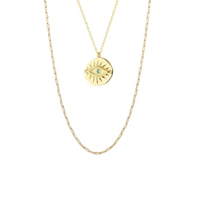 Spero London Women's Eye Coin & Rectangular Chain Sterling Silver Evil Eye Necklace Set - Gold