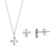 Spero London Women's Four Cube Blocks Natural Textured Sterling Silver Authentic Earring & Pendant Necklace Set - In Silver