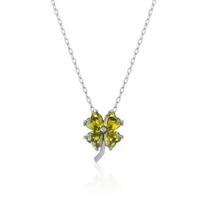 Spero London Women's Four Leaf Clover Sterling Silver Necklace - Mystic Green In Gold