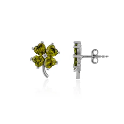 Spero London Women's Four Leaf Clover Sterling Silver Stud Earrings - Mystic Green