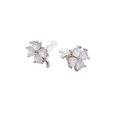 Spero London Women's Four Leaf Clover Sterling Silver Stud Earrings - White