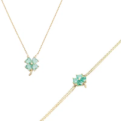Spero London Women's Four Leaves Clover Sterling Silver Bracelet & Necklace Set In Green - Gold