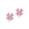 Spero London Women's Four Leaves Clover Sterling Silver Stud Earring Pink - Silver In Silver