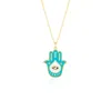 Spero London Women's Gold Authentic Turquoise Color Hamsa Hand Necklace Sterling Silver In Gold