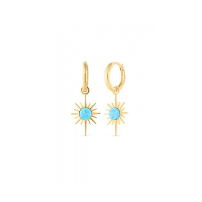 Spero London Women's Gold / Blue Northern Star Starburst Drop Hoop Blue Opal Earring Sterling Silver - Gold In Multi