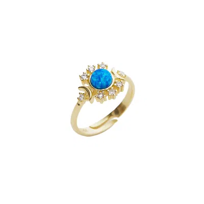 Spero London Women's Gold Blue Opal Sun Ring Sterling Silver