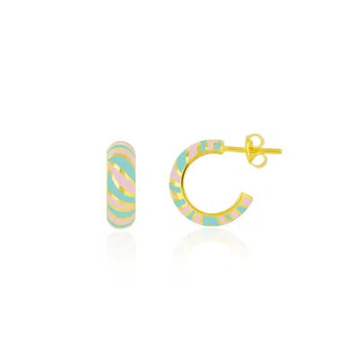 Spero London Women's Gold / Blue / Silver Enamel Pastel Color Rainbow Sterling Silver Chunky Earring In Multi
