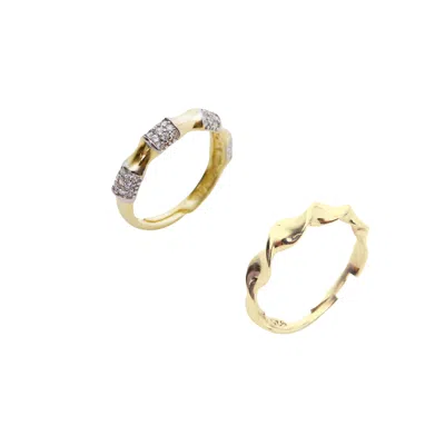 Spero London Women's Gold Bone & Helical Twisted Sterling Silver Adjustable Ring Stacking Set