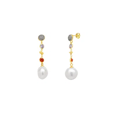 Spero London Women's Gold Chunky Baroque Pearl Drop Sterling Silver Earring