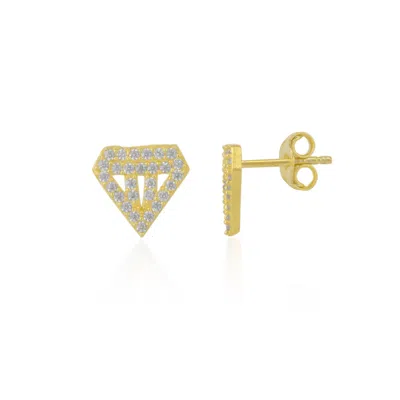Spero London Women's Gold Diamond Shape Sterling Silver Stud Earring