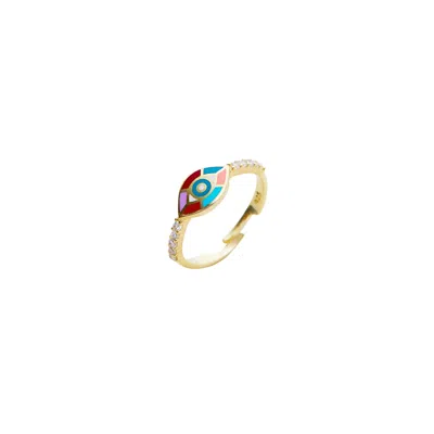Spero London Women's Gold Enamel Five Color Evil Eye Sterling Silver Signet Ring