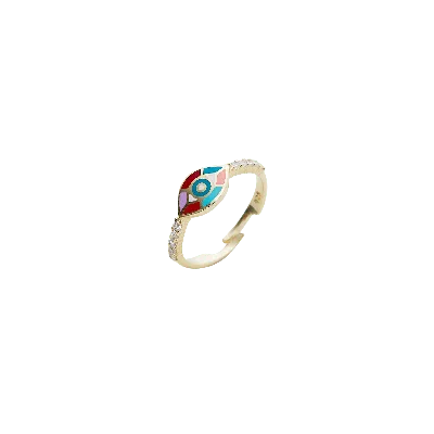 Spero London Women's Gold Enamel Five Color Evil Eye Sterling Silver Signet Ring In Multi