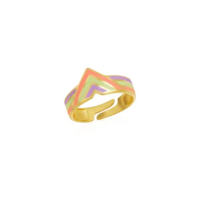 Spero London Women's Gold Enamel Pink Four Color Sterling Silver Arrow Band Ring