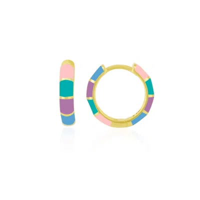 Spero London Women's Gold Enamel Rainbow Sterling Silver Hoop Earring