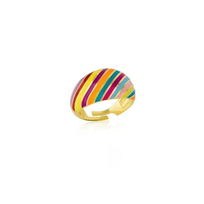 Spero London Women's Gold Enamel Rainbow Stripe Chunky Sterling Silver Ring