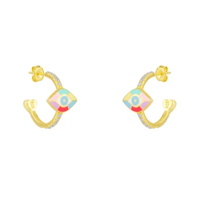 Spero London Women's Gold Evil Eye Rainbow Pave Sterling Silver Hoop Earrings