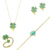 Spero London Women's Gold / Green Best Of Luck Four Leaves Clover Sterling Silver Bracelet Necklace Ring & Stud E In Multi