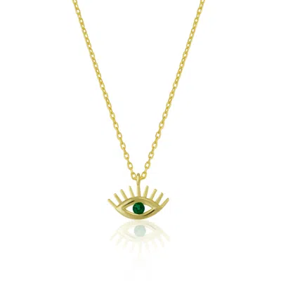 Spero London Women's Gold Green Eye Evil Eye Sterling Silver Necklace
