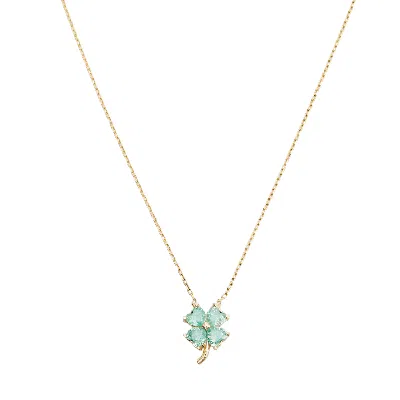 Spero London Women's Gold / Green Four Leaf Clover Sterling Silver Necklace - Emerald Color - Gold In Multi