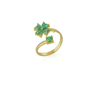 Spero London Women's Gold / Green Green Four Leaves Clover Luck Ring Sterling Silver - Gold In Multi