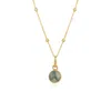 Spero London Women's Gold / Green Sterling Silver Natural Round Pendant Necklace With Beaded Chain