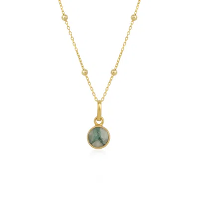 Spero London Women's Gold / Green Sterling Silver Natural Round Pendant Necklace With Beaded Chain