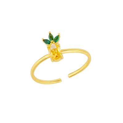 Spero London Women's Gold / Green / Yellow Pineapple Sterling Silver Adjustable Ring In Multi