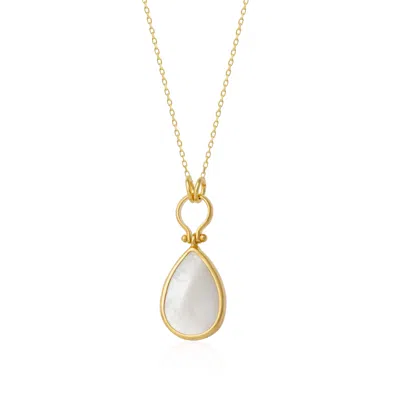 Spero London Women's Gold Mother Of Pearl Natural Hammared Sterling Silver Pendant Necklace