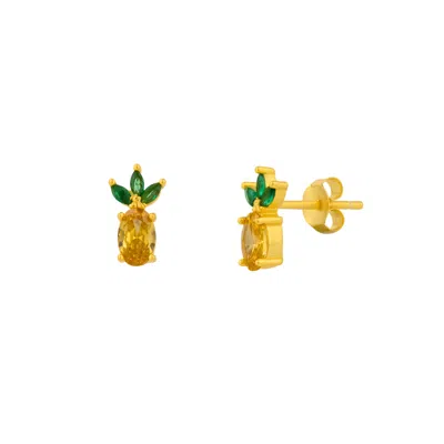 Spero London Women's Gold Pineapple Sterling Silver Stud Earring