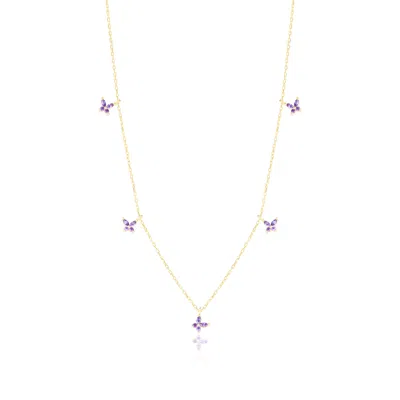 Spero London Women's Gold / Purple Gold Plated Purple Butterfly Sterling Silver Necklace In Multi
