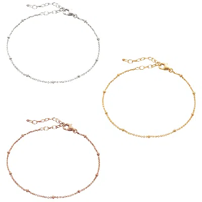 Spero London Women's Gold / Rose Gold / Silver Bead Curb Chain Sterling Silver Adjustable Satellite Bracelet - Go