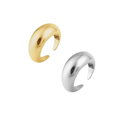 Spero London Women's Gold / Silver Duo Dome Mix Gold & Silver Layering Set In Sterling Silver
