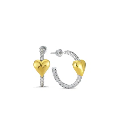 Spero London Women's Gold / Silver Hoop Heart Diamond Style Pave Sterling Silver Earring - Gold & Silver In Multi